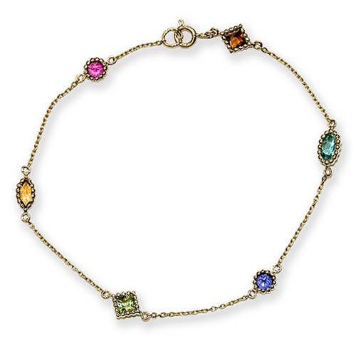 14k Yellow Gold Multi-Gemstone Station Bracelet, 7.5