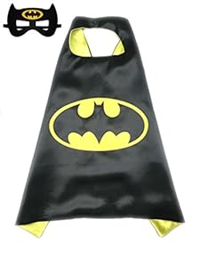 Superhero or Princess Kids CAPE & MASK SET Childrens Halloween Costume (Black & Yellow (Batman))