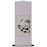 Handmade Two Pandas Scroll Wall Art Painting