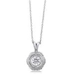 Valentine Day Sterling Silver 925 Round Cubic Zirconia CZ Solitaire Pendant Necklace