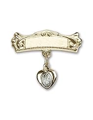 Gold Filled Baby Badge with Blue Miraculous Charm and Arched Polished Badge Pin