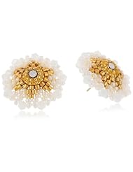 Miguel Ases Opalite and Gold Miyuki Stud Earrings