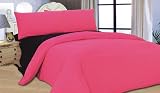 Double Reversible Duvet Quilt Cover With Fitted Sheet Complete Bedding Set, Black / Fuschia Pink
