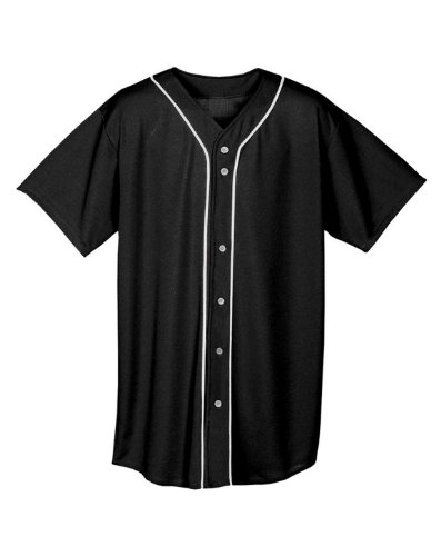 A4 N4184 Adult Short Sleeve Full Button Baseball Top - Black, Extra Large
