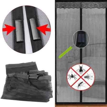 Magic Magnetic Door Curtain Mesh Bug Insect Mosquito Hands Fastening Fly Screen, 90cm x 210cm - Black