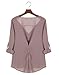 POSESHE Women's V-Neck Button Detail Dip Back Solid Blouse Top Medium Gray