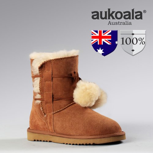 Aukoala Australia Sheepskin Warm Doro Short Winter Boots For Womens_Chestnut_Us Size 8 On Sale