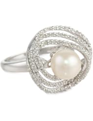 Sterling Silver 8.0-8.5mm Freshwater Cultured Pearl and Diamond Ring (0.25 cttw, G-H Color, I2-I3 Clarity)