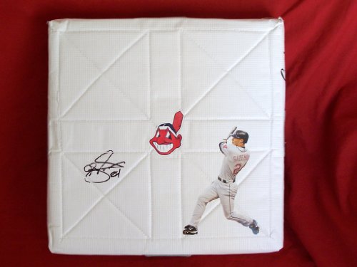 Grady Sizemore Autographed Cleveland Indians Photo Full Size Logo Base, Proof Photo of Grady Signing This Exact Base for Us.