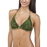 Xhilaration® Juniors Camouflage Print Triangle Swim Top with Ruffle Trim - Green/Brown