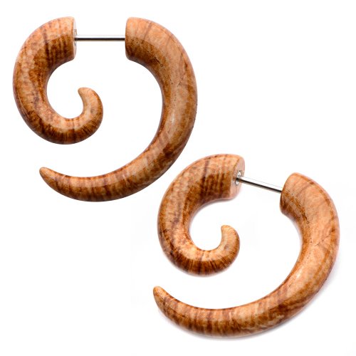 Summer style Light Wood Print earrings fake faux tapers Sold AS PAIR w 49