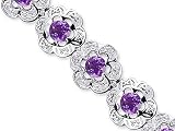 Melody of Gemstones 7.50 carats total weight Round Cut Amethyst White CZ Flower Link Bracelet in Sterling Silver