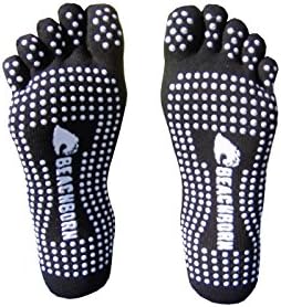 BEACHBORN(TM) Premium Quality Cotton Full Toe Yoga/Pilates Socks - Non-Slip Soft Sole Rubberized Grip - Great Traction On Any Surface (Black)