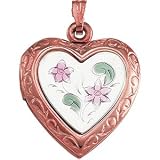 14K Rose Gold Heart Locket With Flower Design