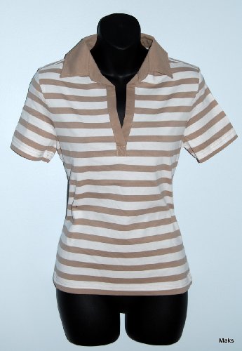 Casual Ladies Buttonless Stripe Polo Shirt: FREE SHIPPING