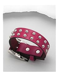 Deep Pink Leather Bracelet In White Base