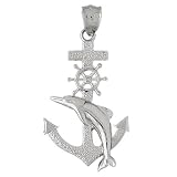 Clevereve's 14K White Gold Pendant Anchor with Dolphin and Ships Wheel 4.5 - Gram(s)