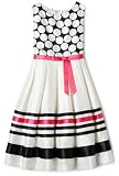 Rare Editions Girls 7-16 Dot And Stripe Border Shantung Dress