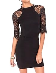 Short Floral Print Elbow Length Sleeves Lace Cotton/Polyester Elasticized   Waistline Bodycon Dress 