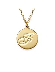 18k Yellow Gold Plated Script Engraved Initial Necklace - Custom Made with any initial! Free engraving!