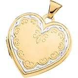 14K Two Tone Gold Scallop Border Heart Pendant