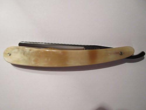 Wacker Jungmeister 7/8+" Straight Razor, Slight Barbers Notch Tip, Gold Etched Blade, Decorated Spine, Horn Scales