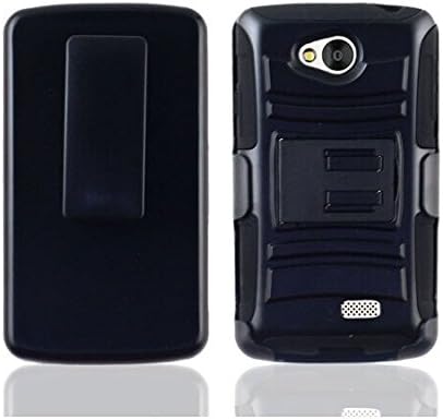 Allmet TM Multi Color LG Tribute Optimas F60 Heavy Duty Rugged Impact Hybrid Case Cover; Black Hard Shell holster clip stand combo Case Cover Kickstand Protective Case for LG Tribute Optimas F60 (Work for Virgin Mobile,Boost Mobile,MetroPcs) (Black)
