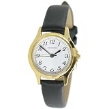 Ladies Sekonda black leather strap & gold plated watch