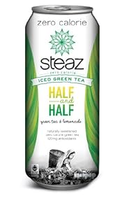 Steaz Zero Calorie Iced Teaz, Half and Half, Green Tea with Lemonade,  12 - 16-Ounce  Cans