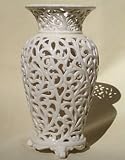 Victoria Albert Cutwork Ivory Porcelain Decorative Vase with Water Well - 8.5 Inch