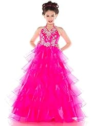 Girls Floor Length Organza Crystals Crystal Lace Sequined  Halter  Ball Gown Pageant Dress/Party Dress 