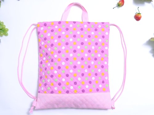 ナップサック　カラフルキュートな大粒ドット・ピンク　　日本製 COLORFUL CANDY STYLE