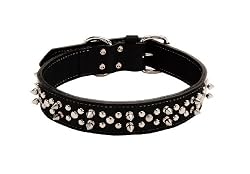 Circle T Oak Tanned Spiked Leather 28-Inch by 1-1/2-Inch Long Wide Collar, Black