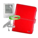Amazon Kindle Accessories Kit for Amazon Kindle 2nd Generation Reading Device With A ** RED ** Kroo Kindle 2 Melrose Leather Cover + White Rapid Amazon Kindle 2 Car Charger + Kindle 2 Pre Cut Screen Protector + Vangoddy tm, Live * Laugh * Love Wrist Band!!!