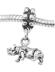 Sterling Silver Rhinoceros Dangle Bead Charm