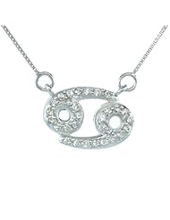 Sterling Silver Zodiac Sign Cancer Pendant Necklace, " The Crab " Astrological Sign ( Jun 21 - Jul 22 ), 13/16 in. (21mm) wide