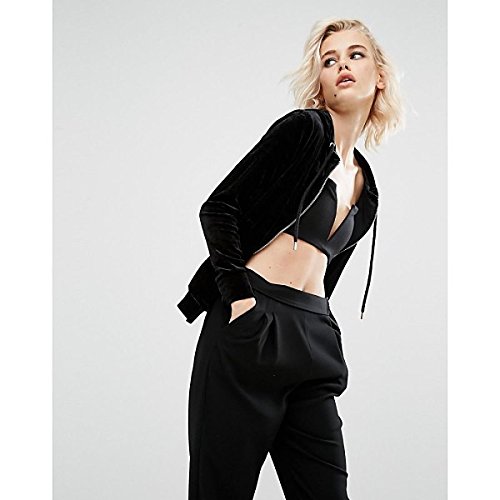 リバーアイランド アウター パーカ＆スウェット River Island Velvet Zip Through Hoodie Black [並行輸入品]