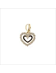 14k Yellow Gold, Double Open Heart Pendant Charm with Lab Created Gems 14mm Wide