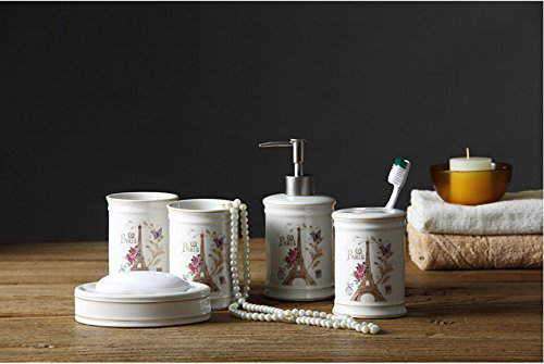 Brandream Luxury Paris Eiffel Tower Bathroom Accessories 5-Piece Ceramic Bathroom Set