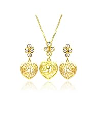 Nickel Free Sterling Silver Pendant & Earring Sets Hanging 14K Gold Plated Heart Set