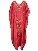 Boho Silk Kaftan Kashmiri Embroidered Coral Pink Caftan Lounger Dress Kimono Dress