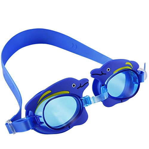 Ipow Kids Cute Dolphin Cartoon Seal Swim Goggle,Safety Pool Goggles,Best for Boys and Girls,Blue