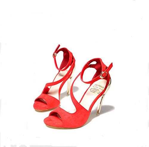 Women's Plating Suede Peep Toe Buckle Strap Thin Heels Stiletto Pumps Sandals Red 8.5M US (39M EU)