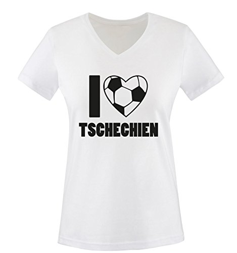 I LOVE TSCHECHIEN – Damen V-Neck T-Shirt – Weiss / Schwarz Gr. S