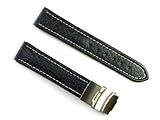 BANDA WYOMING BUFFALO LEATHER FLIP LOCK CLASP DEPLOYANT WATCH BAND CHRONO SPORT DOUBLE RIDGE DESIGN-REAL ITALIAN CALF LEATHER-18 mm BLACK COLOR B000P9TDPY