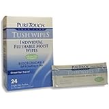 Tush Wipes for Adults 24 Individual Flushable Moist Wipes