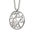 Stainless Steel High Polish Oval Cut Out Heart Pendant on 24 inch Polished Ball Chain