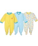 Luvable Friends "Elephant Adventure" 3-Pack Footed Coveralls - yellow, 0 - 3 months