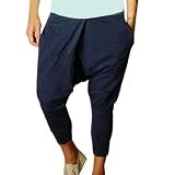 Allegra K Men Slant Pockets Elastic Waist Baggy Harem Pants Blue W32