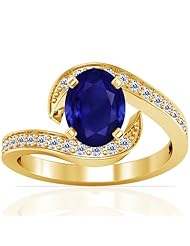 14K Yellow Gold Oval Cut Blue Sapphire Ring With Sidestones